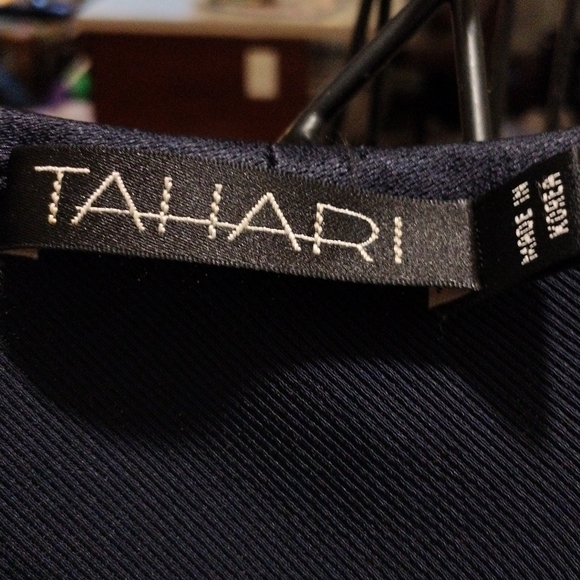 TAHARI navy VTG  Dress Beautiful Side slits sz 8 - Picture 5 of 10